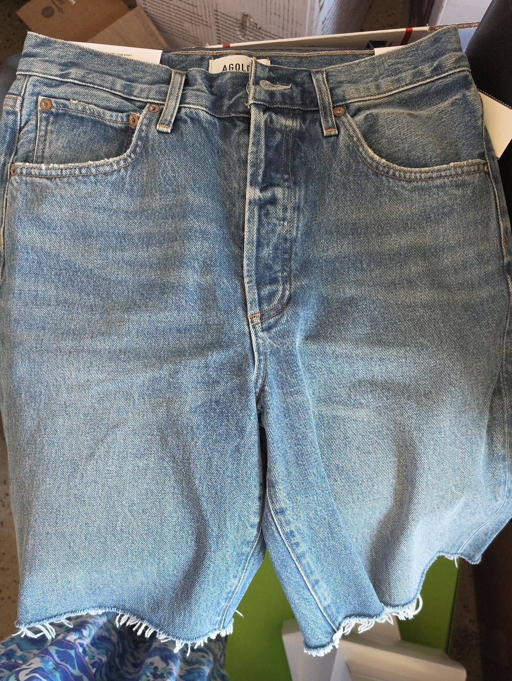 179$ AGOLDE 90's Loose Fit Raw Hems Shorts Mid Rise Women's Size 26 Blue - Picture 3 of 4